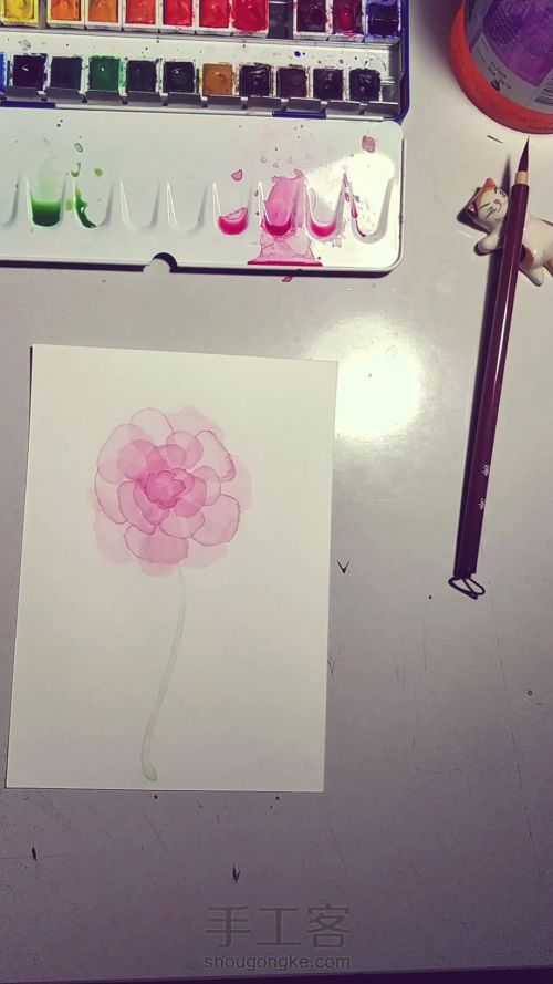 水彩重叠法画的一朵透明小花花 第5步