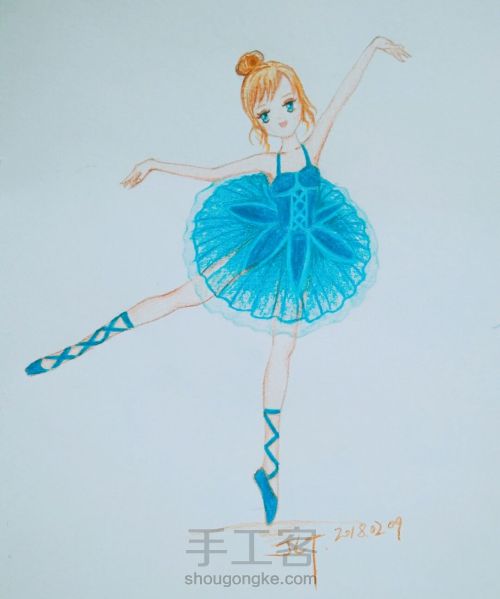【原创】彩铅动漫芭蕾女孩 第22步