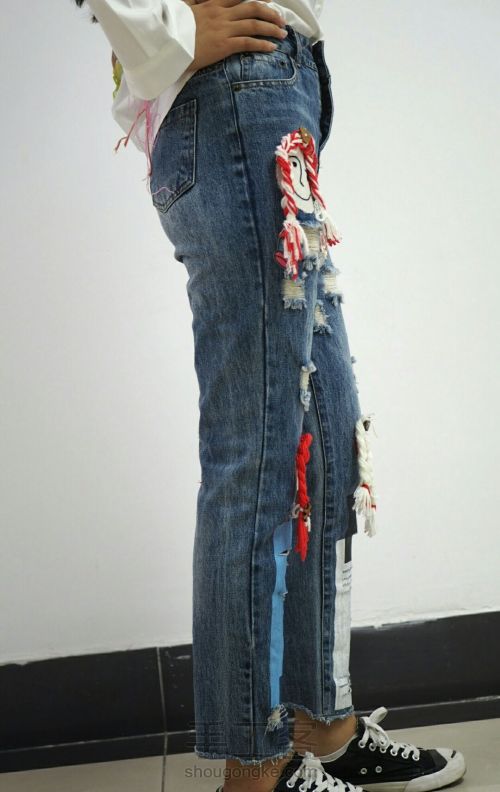 【原创】旧牛仔裤改造趣味图案时尚小人裤 第4步