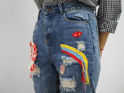 【原创】旧牛仔裤改造趣味图案时尚小人裤 第6步
