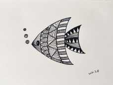 把一条简笔画的鱼，用线描的形式表现出来。