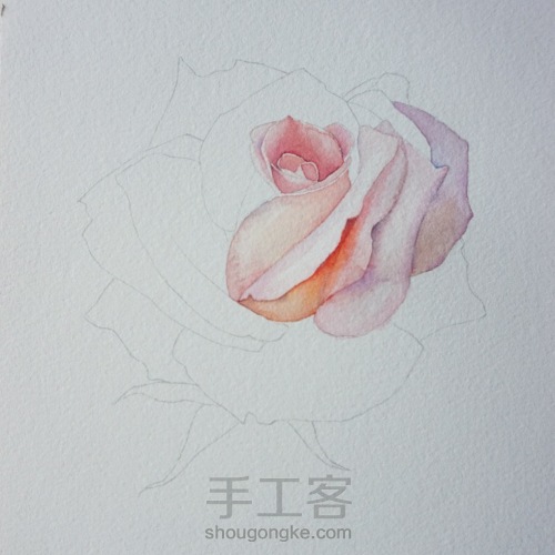 剔透水彩玫瑰花的画法 第4步