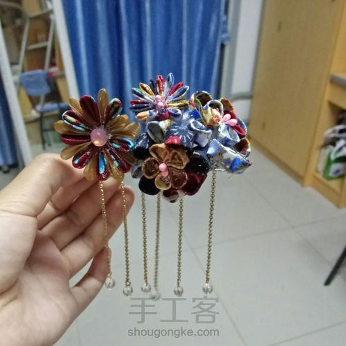 和风细工花烫金棉布铃铛流苏发簪发夹 第14步