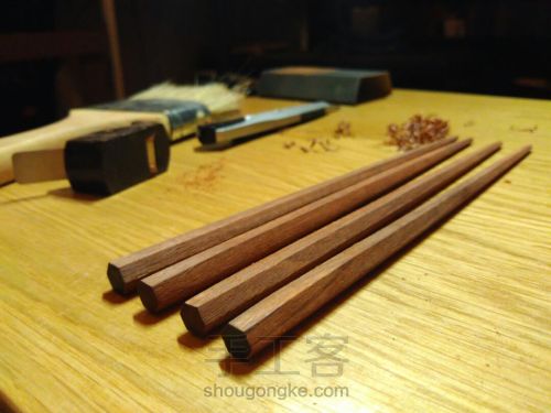 六棱木筷，日式，擦生漆 第2步