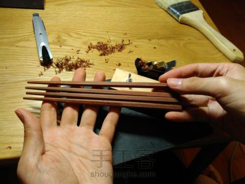 六棱木筷，日式，擦生漆 第3步