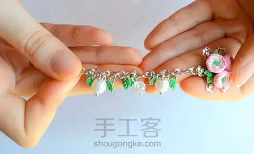粘土手工课程 DIY珍珠花卉手链 第10步