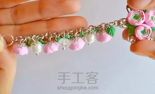 粘土手工课程 DIY珍珠花卉手链 第11步