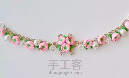 粘土手工课程 DIY珍珠花卉手链 第12步