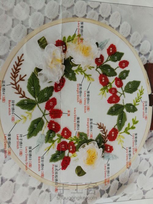 刺绣红果子花环 第8步