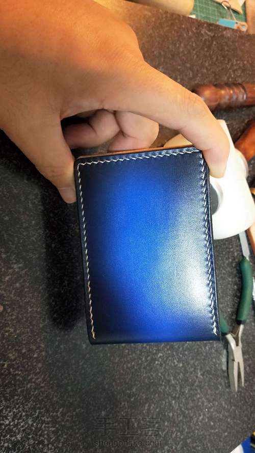 手工皮具 皮雕 美队盾牌驾照包 第10步