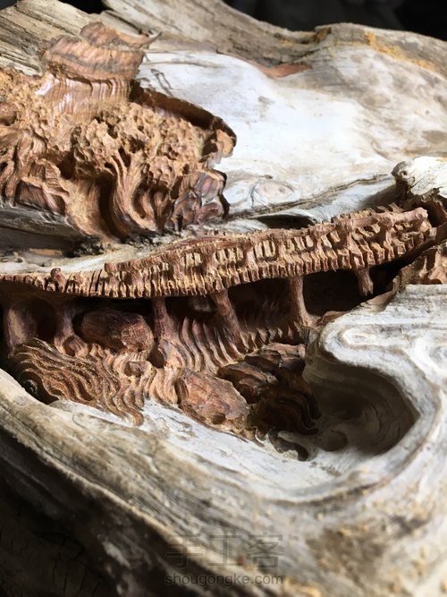 栈桥、流水、树林、宫殿，雕刻过程图 第5步