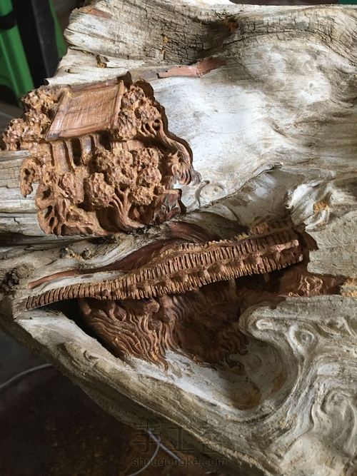 栈桥、流水、树林、宫殿，雕刻过程图 第6步