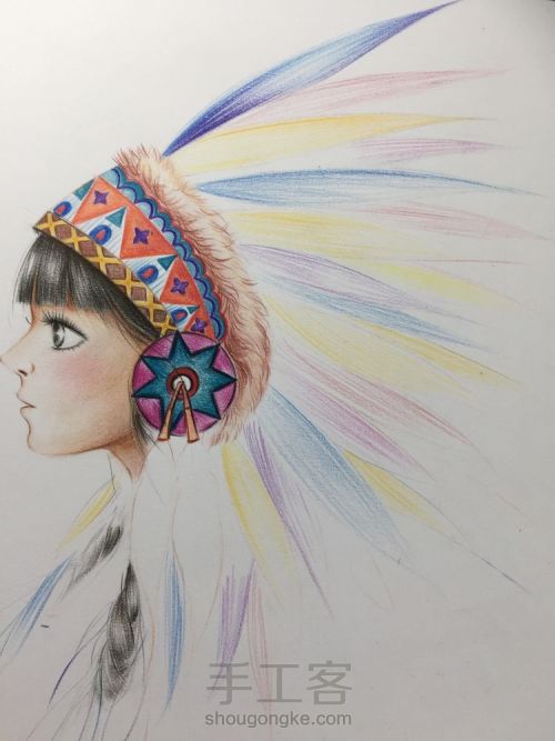 印第安少女，撞色系的色彩搭配 | 绘画教程 第7步