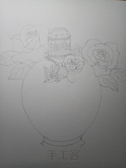 【临摹】时尚水彩魔法奇缘香水与红玫瑰 第1步