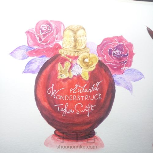 【临摹】时尚水彩魔法奇缘香水与红玫瑰 第11步