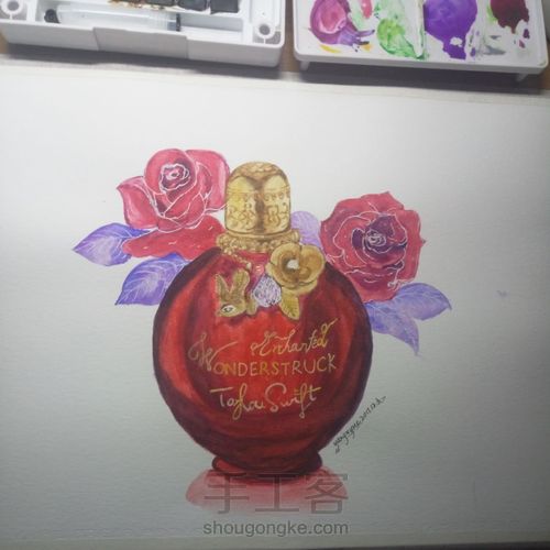 【临摹】时尚水彩魔法奇缘香水与红玫瑰 第13步