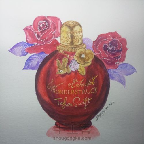 【临摹】时尚水彩魔法奇缘香水与红玫瑰 第14步