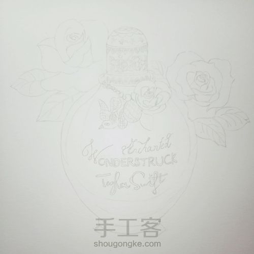 【临摹】时尚水彩魔法奇缘香水与红玫瑰 第2步