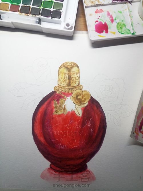 【临摹】时尚水彩魔法奇缘香水与红玫瑰 第7步