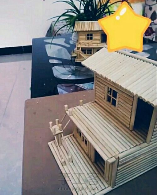 一次性筷子工艺品 手工制作DIY小楼别墅模型 成品 第20步