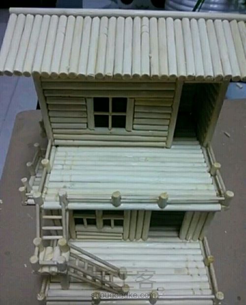一次性筷子工艺品 手工制作DIY小楼别墅模型 成品 第24步