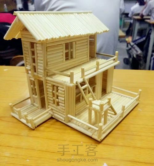 一次性筷子工艺品 手工制作DIY小楼别墅模型 成品 第30步