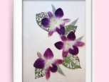 紫红兰花，配以虫蚀叶、蕨类植物，清新自然，怡情雅趣。