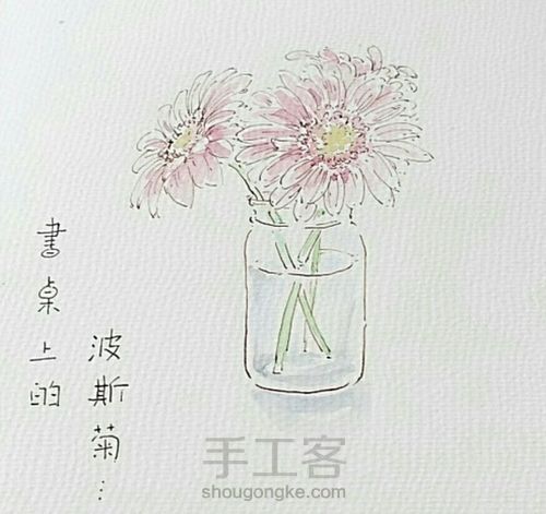 钢笔淡彩—波斯菊 第8步