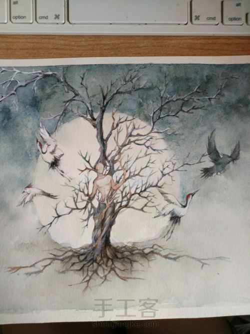 【原创水彩】树精的绘画过程 第4步