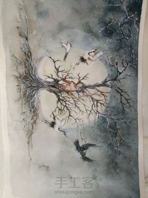 【原创水彩】树精的绘画过程 第5步