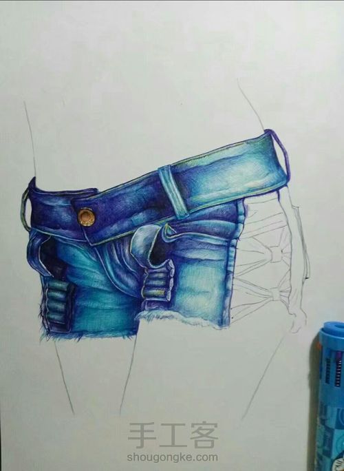 女子牛仔短裤系列 第3步