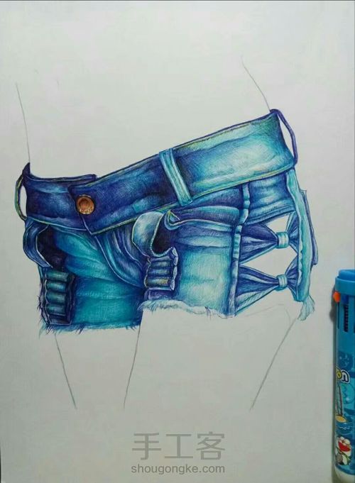 女子牛仔短裤系列 第4步