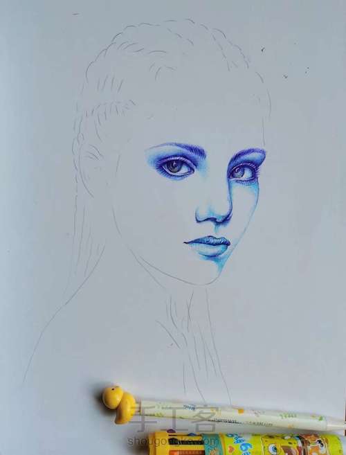 圆珠笔画人物头像 第2步