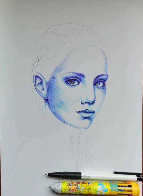 圆珠笔画人物头像 第3步