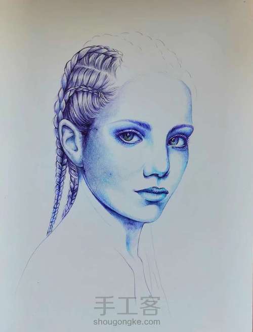 圆珠笔画人物头像 第4步