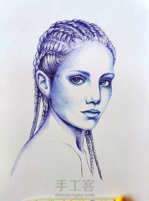 圆珠笔画人物头像 第6步