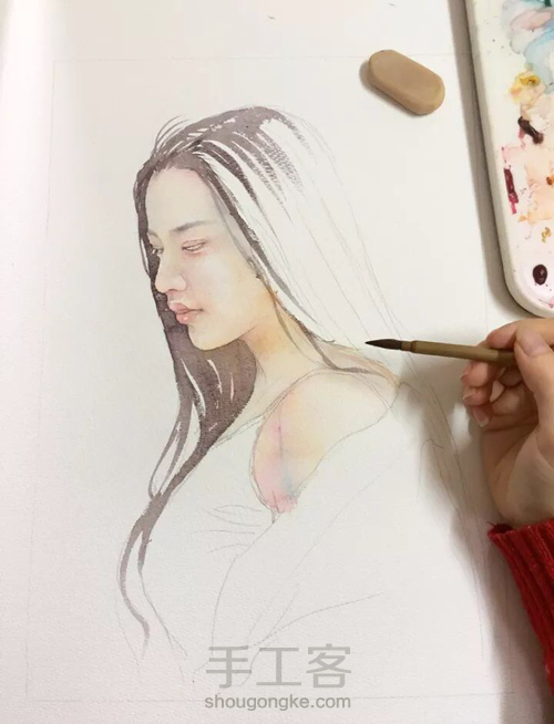 水彩女孩插画，零基础的看过来，简单易学！ 第4步