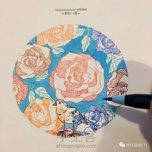 禅圆  彩色禅绕插画《暖冬如花》 第12步