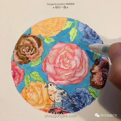 禅圆  彩色禅绕插画《暖冬如花》 第16步