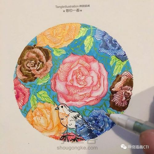 禅圆  彩色禅绕插画《暖冬如花》 第17步