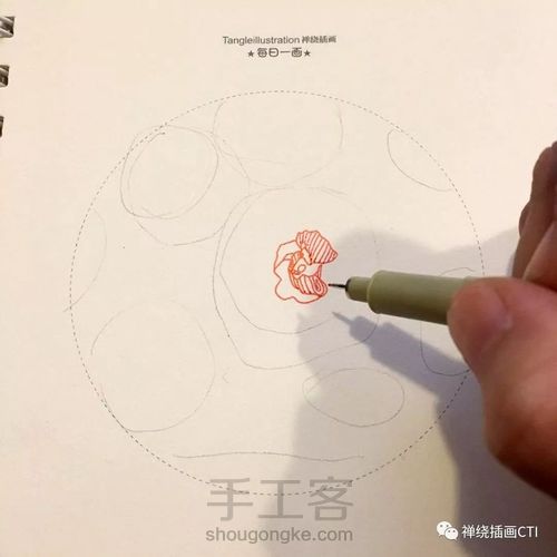 禅圆  彩色禅绕插画《暖冬如花》 第2步