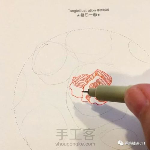 禅圆  彩色禅绕插画《暖冬如花》 第3步