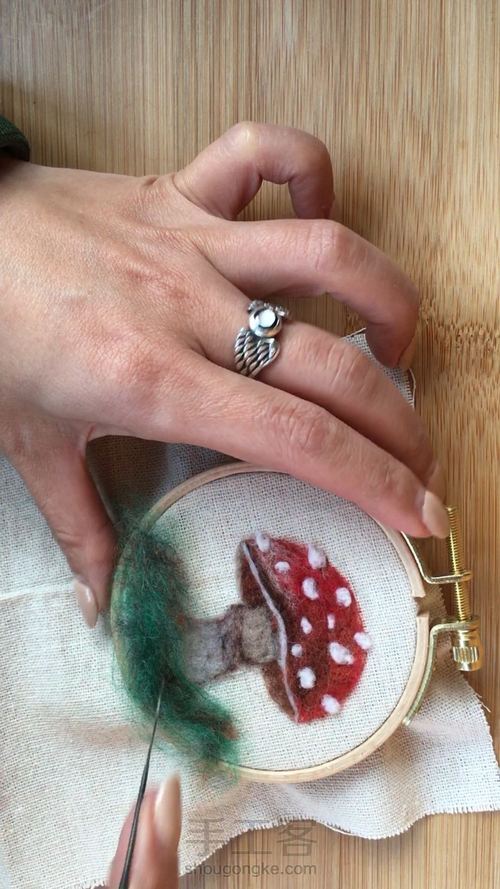 绣绷羊毛蘑菇画 第13步