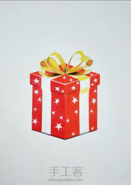 彩铅教程 ‖ 《礼品盒》，平涂技法的练习和简单3D效果的营造 第25步