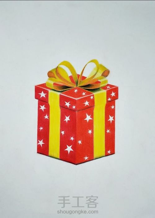 彩铅教程 ‖ 《礼品盒》，平涂技法的练习和简单3D效果的营造 第26步