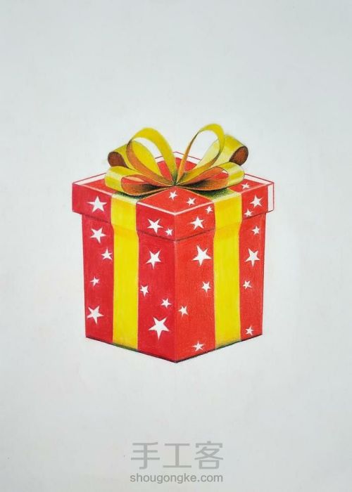 彩铅教程 ‖ 《礼品盒》，平涂技法的练习和简单3D效果的营造 第27步