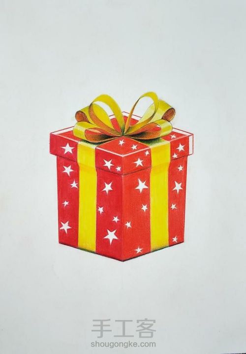 彩铅教程 ‖ 《礼品盒》，平涂技法的练习和简单3D效果的营造 第28步
