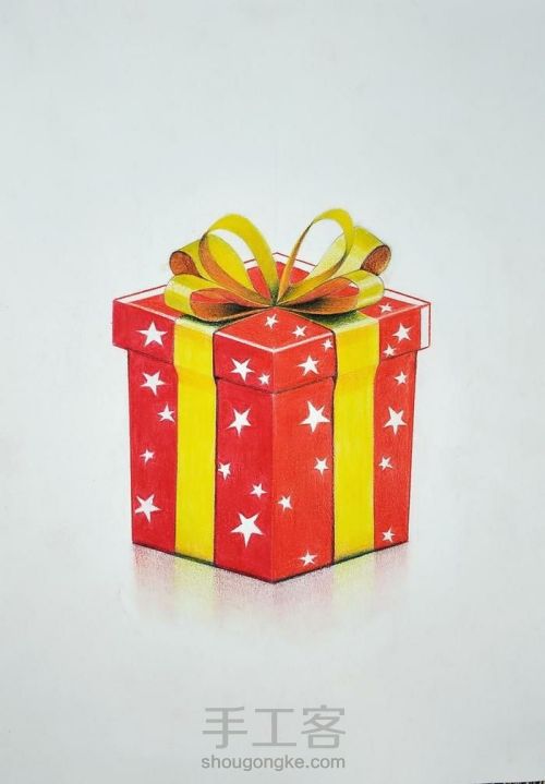 彩铅教程 ‖ 《礼品盒》，平涂技法的练习和简单3D效果的营造 第29步