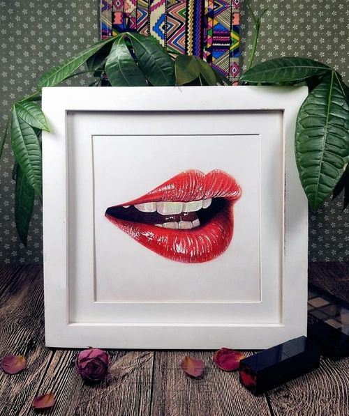 彩铅教程 ‖ 《大红唇》，认识嘴唇的结构，了解明暗对比 第1步