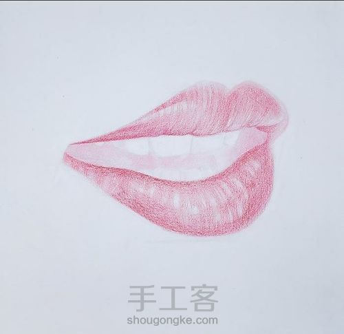 彩铅教程 ‖ 《大红唇》，认识嘴唇的结构，了解明暗对比 第10步